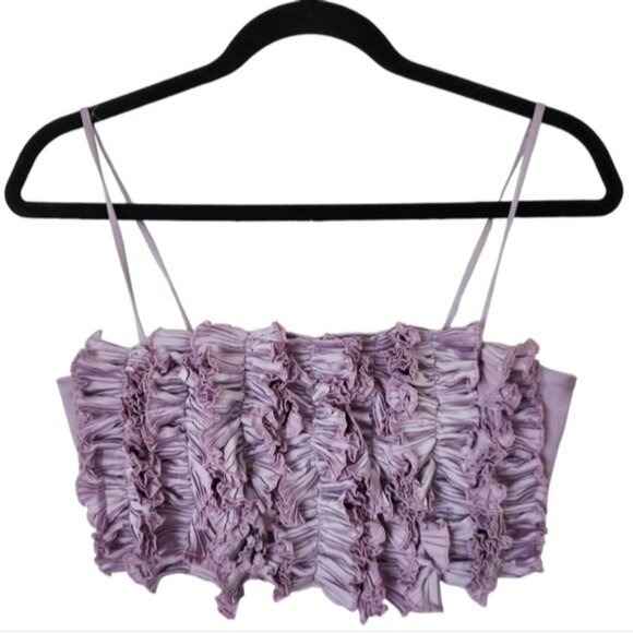 Claude Ruffle Crop Top Bandeau Small Lavender Spaghetti Strap New with Tags - Picture 2 of 6